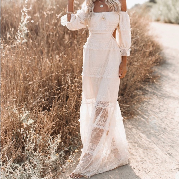 Vici Dresses & Skirts - Porsha off the shoulder tiered cutout maxi dress